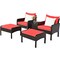 Costway 5 PCS Patio Rattan Furniture Set Sofa Ottoman Table w/Cushion Garden Red